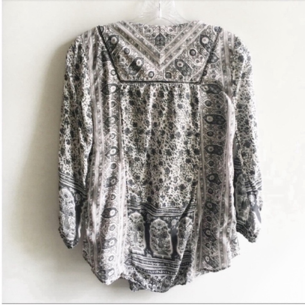 Lucky Brand shirt black white peasant boho tie - Picture 8 of 8